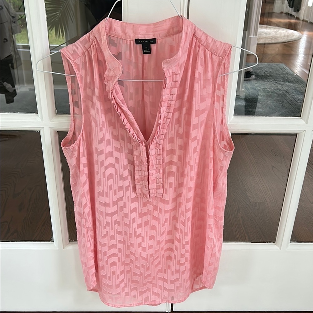 Ann Taylor Pink Ruffled Blouse with Mandarin Collar🌿